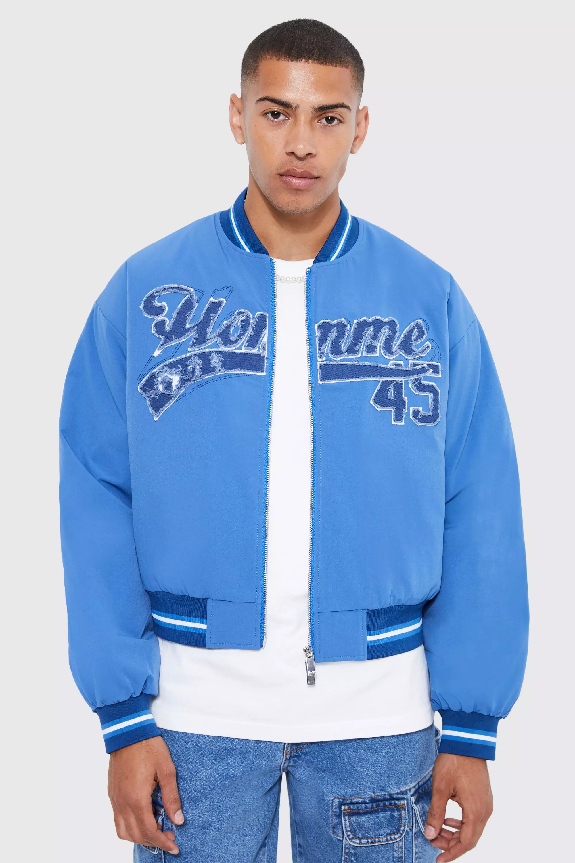 Boxy Homme Washed Nylon Varsity Jacket | boohooMAN USA